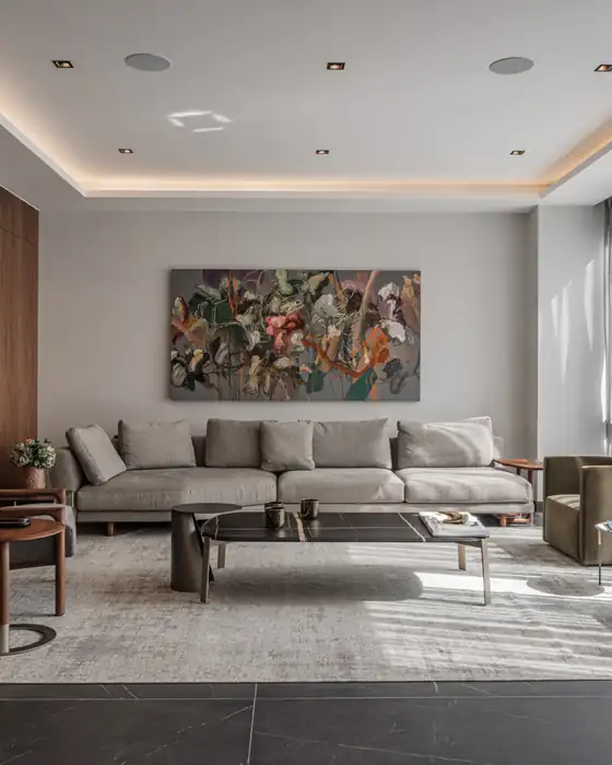 Sala de una residencia en Silenzio, Bosque Real (render)